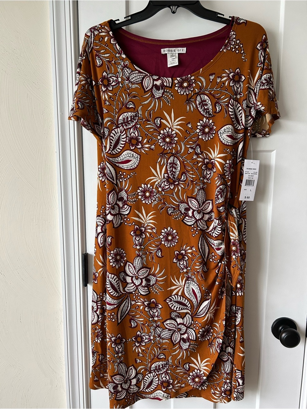 Floral Short-Sleeve Wrap Style Dress in Mustard and Wine